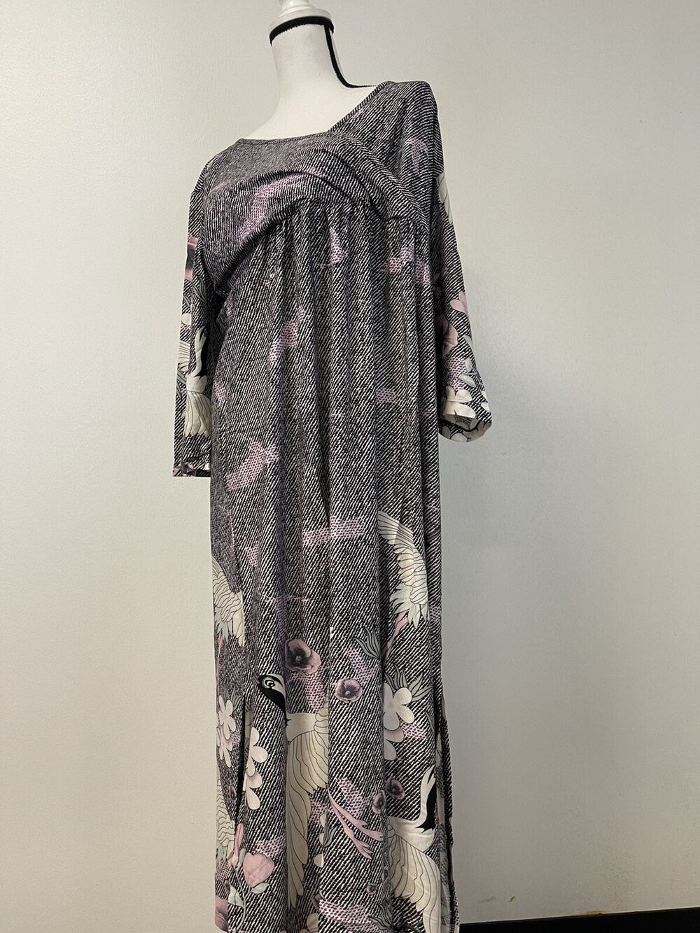 Harmony Dress Womens 12 Floral Bird Wrap Swing Gray Long Sleeve n31